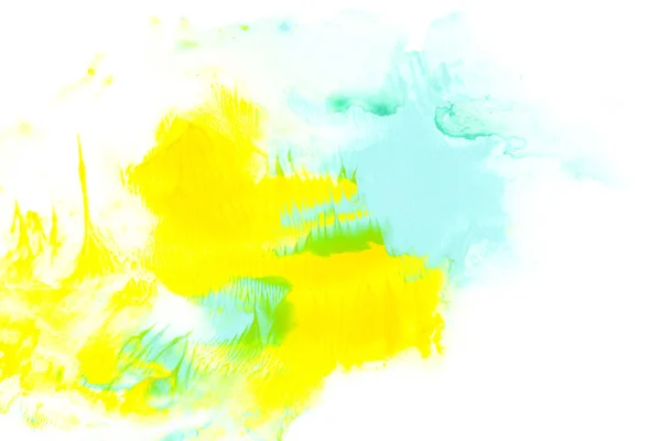 Abstract painting with blue and yellow watercolour paint strokes on white — Stock Photo