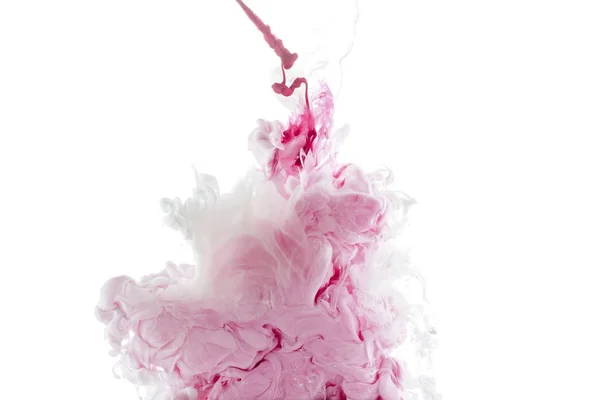 Close-up view of pink paint splashes isolated on white — Stock Photo