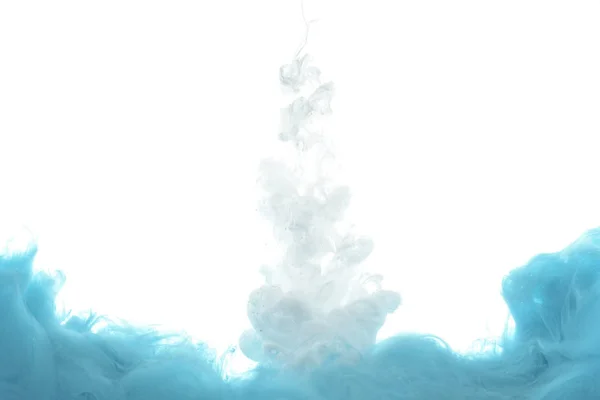 Mixing of blue and white paint splashes isolated on white — Stock Photo