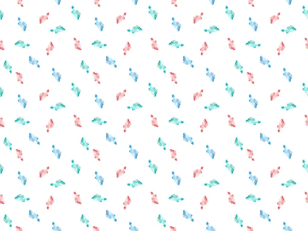 Motif sans couture avec des taches de peinture aquarelle bleu, vert et rouge, isolé sur blanc — Photo de stock