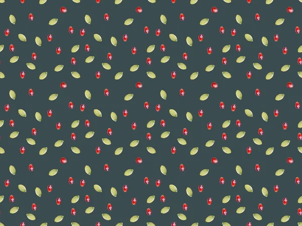 Pattern of pomegranate and pumpkin seeds isolated on gray — Stock Photo