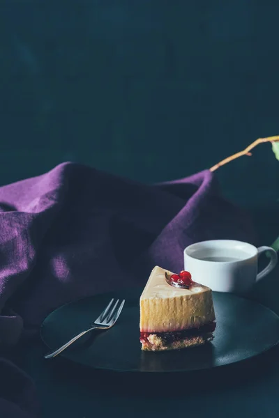 Nahaufnahme von einem Stück hausgemachten Kuchen und einer Tasse Milch — Stockfoto