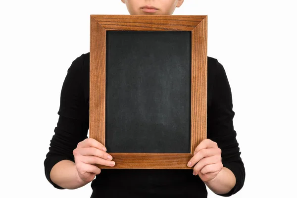 Imagem cortada de mulher segurando quadro vazio isolado em branco — Fotografia de Stock