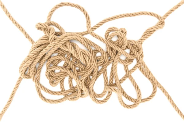 Vista superior de cordas marinhas marrons isoladas em branco — Fotografia de Stock