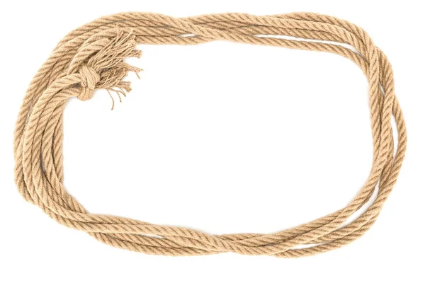 Top view of brown nautical rope with knot isolated on white — Stock Photo