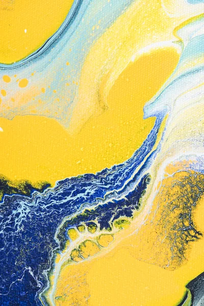 Abstrakte Textur mit gelber und blauer Acrylfarbe — Stockfoto