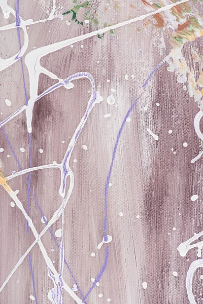 Close up of oil painting with white splatters on purple background — Stock Photo