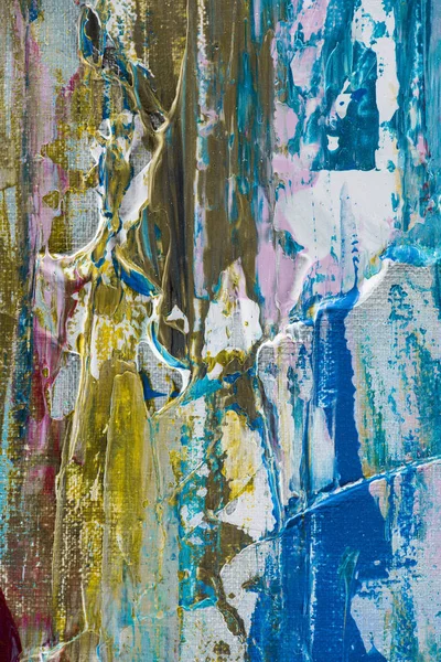 Sfondo creativo con pennellate blu, bianche e gialle di vernice ad olio — Foto stock