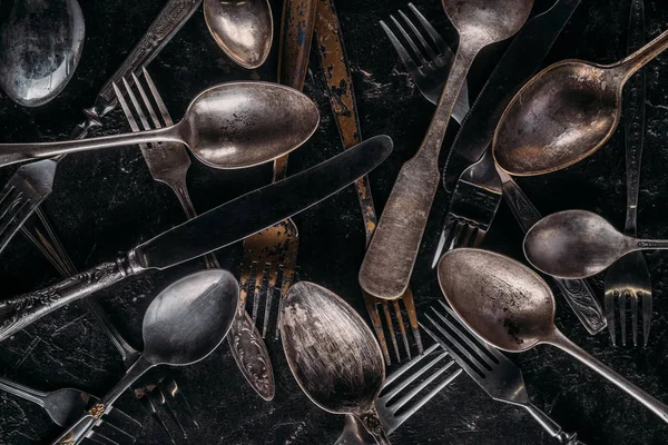 Vintage cutlery set on dark background — Stock Photo