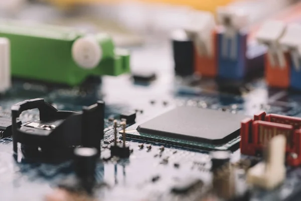 Mainboard close-up view with electronic details and components — Stock Photo