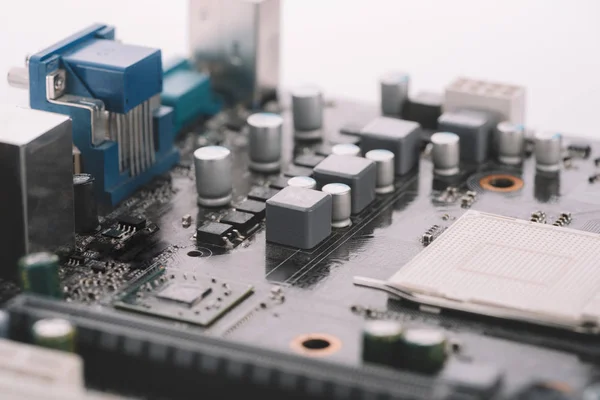 Vista de close-up de rodapé com detalhes e componentes eletrônicos — Fotografia de Stock