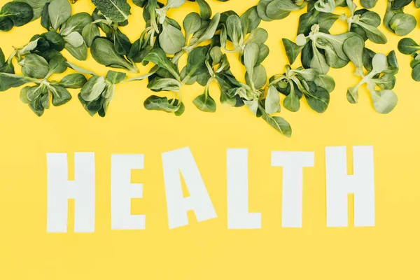 Beautiful green leaves and inscription health on yellow — Stock Photo