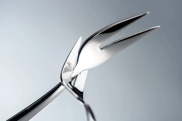 Tenedores de fondue con dos dientes aislados en gris - foto de stock