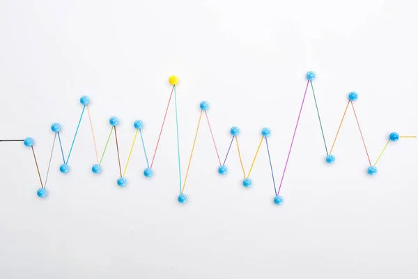 Top view of colorful connected drawn lines with pins, connection concept — Stock Photo