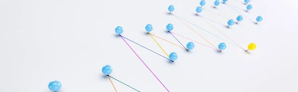 Panoramic shot of colorful connected drawn lines with pins, connection and leadership concept — Stock Photo