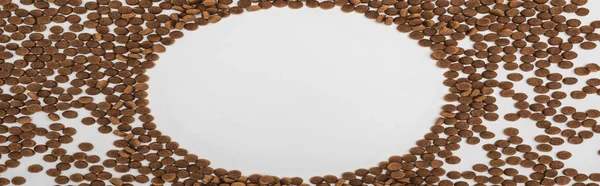 Round frame of dry pet food isolated on white, panoramic shot — Stock Photo