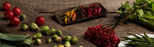 Food composition for commercial photography on wooden table — Stock Photo