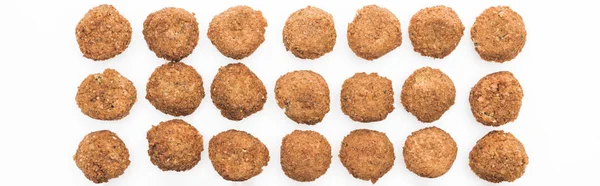 Flat lay with delicious fresh cooked falafel balls isolated on white, panoramic shot — Stock Photo