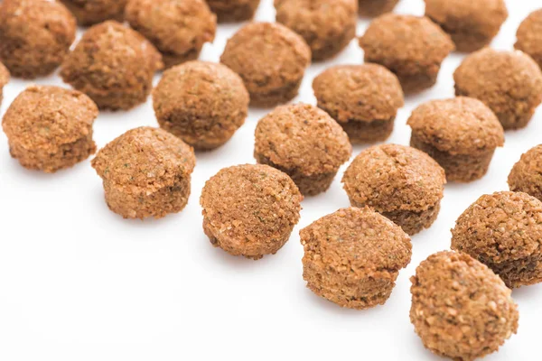 Selective focus of delicious fresh cooked falafel balls on white background — Stock Photo