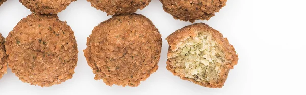 Top view of delicious fresh cooked falafel balls on white background, panoramic shot — Stock Photo