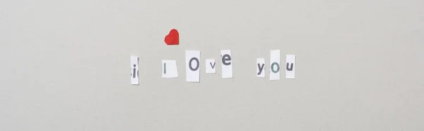 Top view of i love you lettering isolated on grey, panoramic shot — Stock Photo