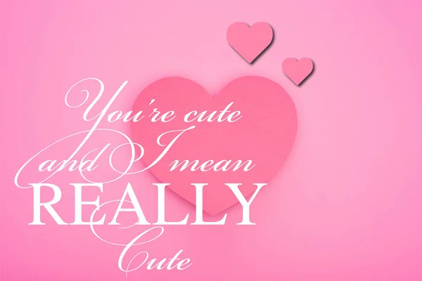 Top view of hearts and you are cute illustration isolated on pink — Stock Photo