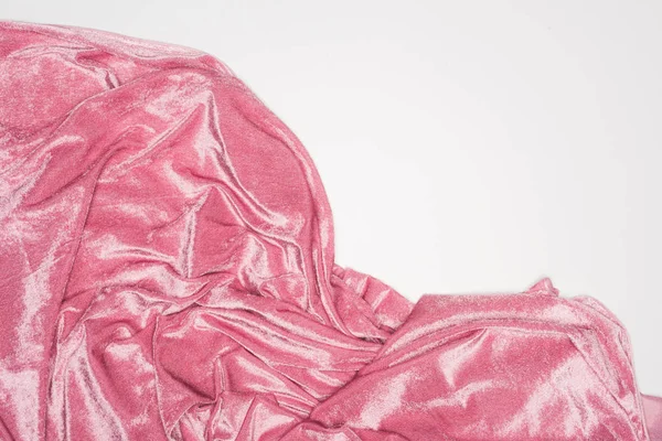 Top view of pink velvet cloth isolated on white — Stock Photo