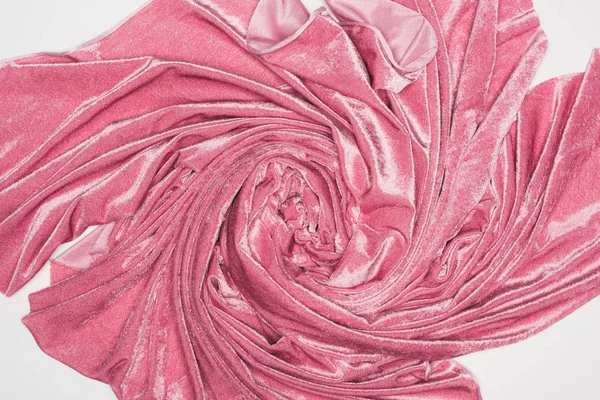 Vista dall'alto di tessuto di velluto rosa isolato su bianco — Foto stock
