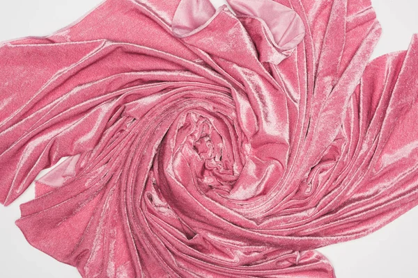 Vista superior de tejido de terciopelo rosa aislado en blanco — Stock Photo
