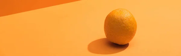Свежий весь апельсин на оранжевом фоне, панорамный снимок — стоковое фото