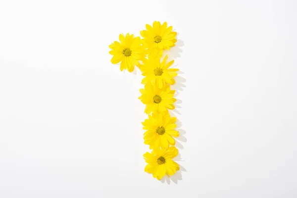 Top view of yellow daisies arranged in number 1 on white background — Stock Photo