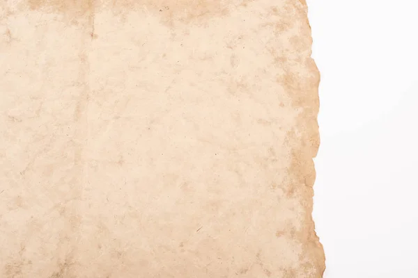 Top view of vintage empty aged paper isolated on white — Stock Photo