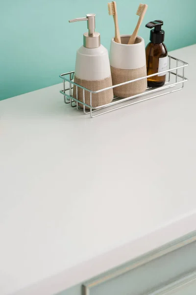 Bathroom with hygiene products on shelf, zero waste concept — Stock Photo