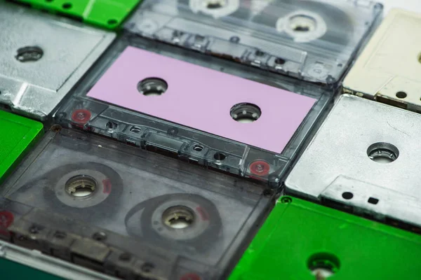 High angle view of colorful old cassettes — Stock Photo