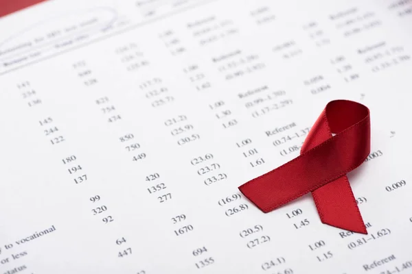 Papier HIV-Ergebnistest-Formular mit Bewusstseinsband — Stockfoto