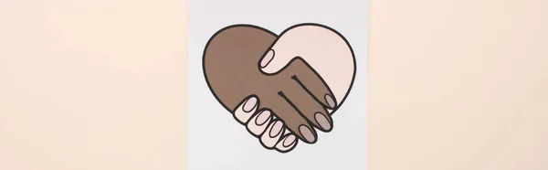 Top view of picture with multiethnic handshake isolated on beige, panoramic shot — Stock Photo