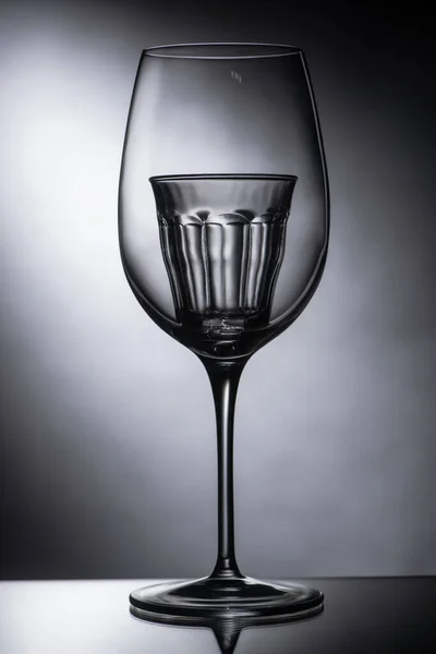 Empty shot glass in wine glass on dark background — Stock Photo