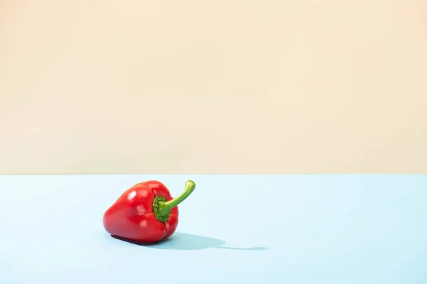 Fresh red bell pepper on blue surface isolated on beige — Stock Photo