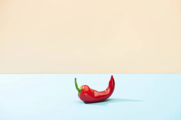 Fresh red chili pepper on blue surface isolated on beige — Stock Photo