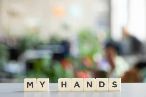 Cubos brancos com minhas mãos lettering na superfície branca — Fotografia de Stock