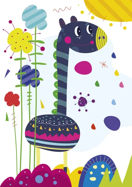 Girafa engraçado ilustração crianças sol imprimível quarto cartaz — Fotografia de Stock