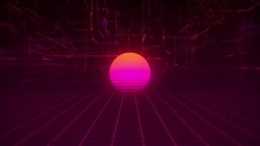 Synthwave Wireframe Ağ ve Yıldızlar 80 'ler