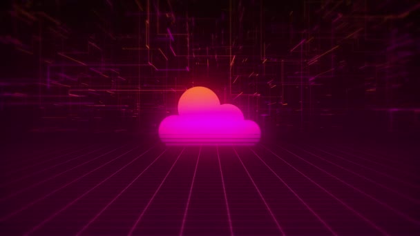 Synthwave Wireframe Net och Cloud 80s — Stockvideo