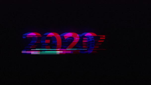 Retro 2020 palabras en viejo tv vhs glitch — Vídeos de Stock