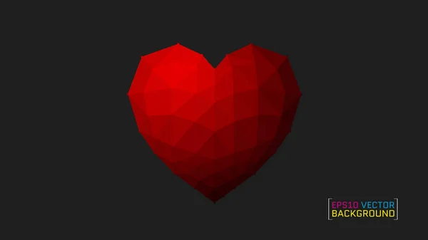 Coração de Origami no fundo escuro, Ilustração vetorial, Coração poligonal abstrato, Símbolo de amor, Baixo estilo poli, Fundo romântico —  Vetores de Stock