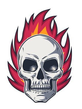 Alev ve kötü bir görünüm ile kafatası