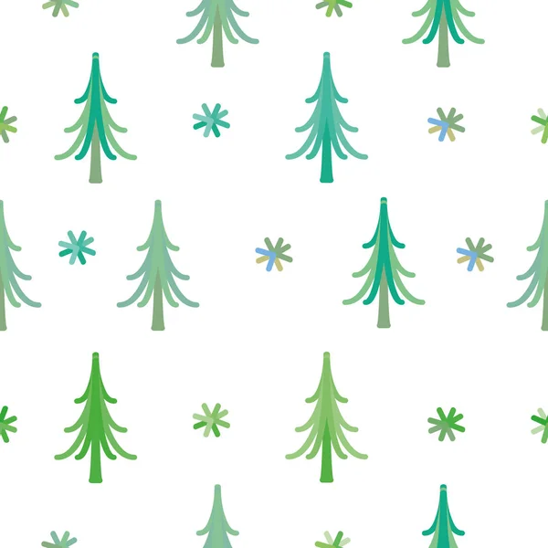 Vector inconsútil fondo invierno copos de nieve y árbol de Navidad — Vector de stock