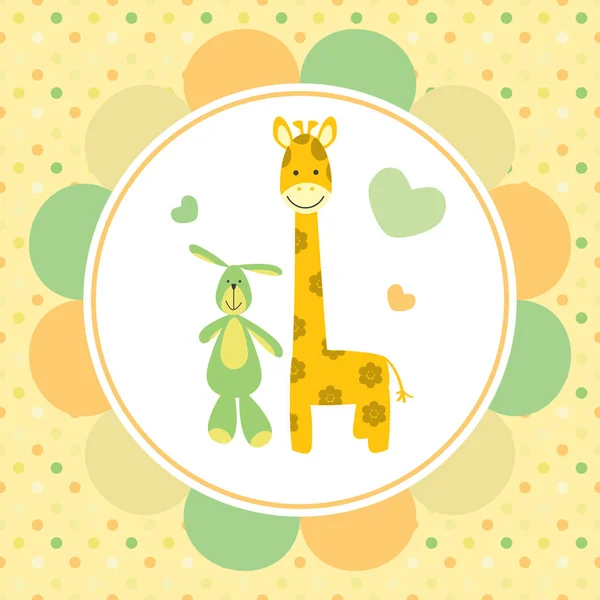 Vektor baba kártya egy nyuszi és a zsiráf — Stock Vector