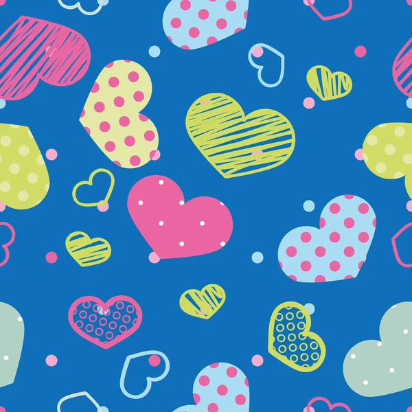 Vector Funny Seamless Pattern Colored Hearts — Stock Vector