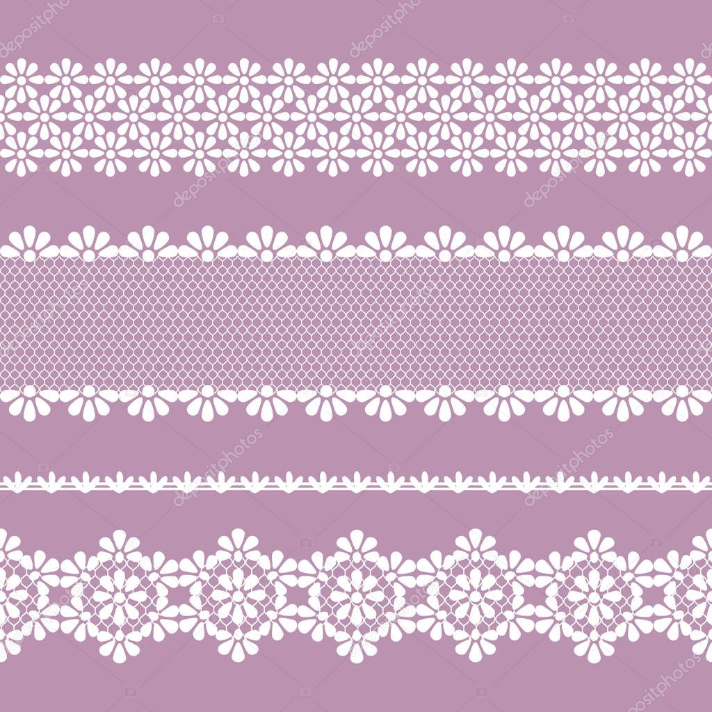 vector seamless lace braid, lilac and white color